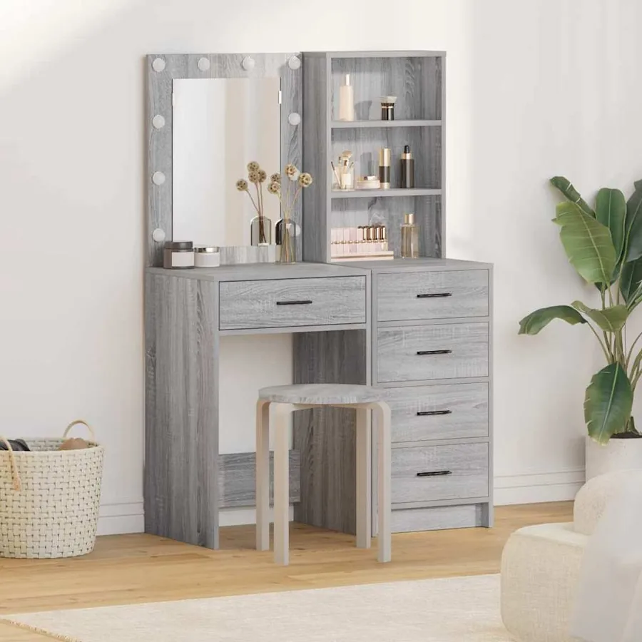 Table de Toilette 2 pcs Gris 50 x 41 x 135 cm Bois d'ingénierie