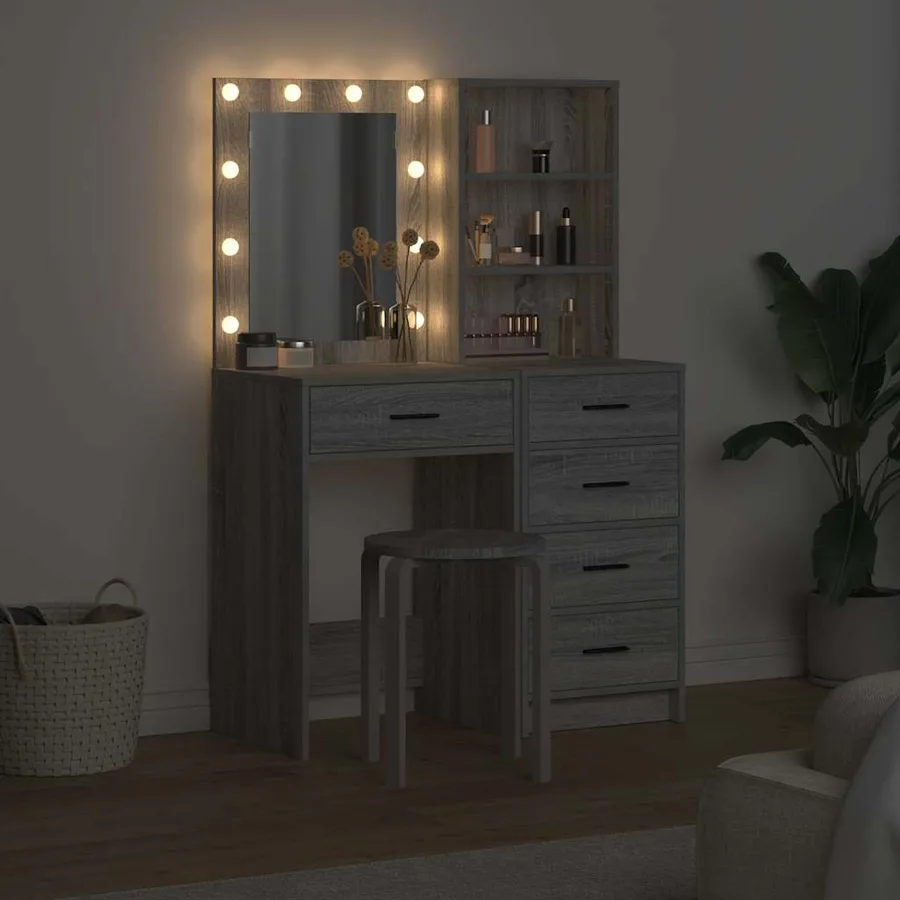 Table de Toilette 2 pcs Gris 50 x 41 x 135 cm Bois d'ingénierie - 4