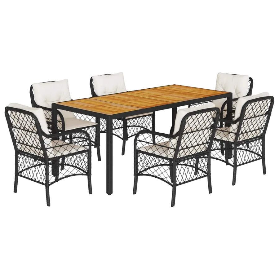 Ensemble à manger de jardin coussins 7pcs Noir Résine tressée - 2