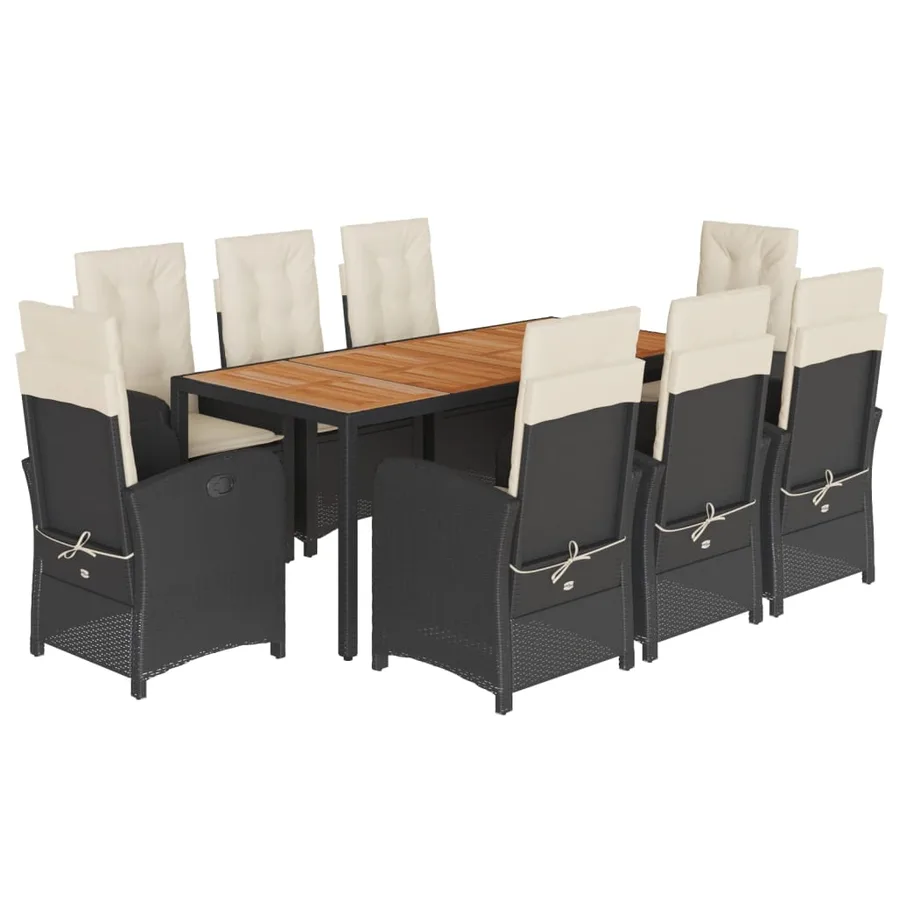 Ensemble à manger de jardin 9pcs coussins noir résine tressée - 2