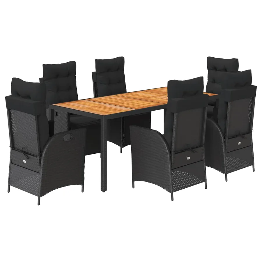 Ensemble à manger de jardin coussins 7pcs Noir Résine tressée - 2