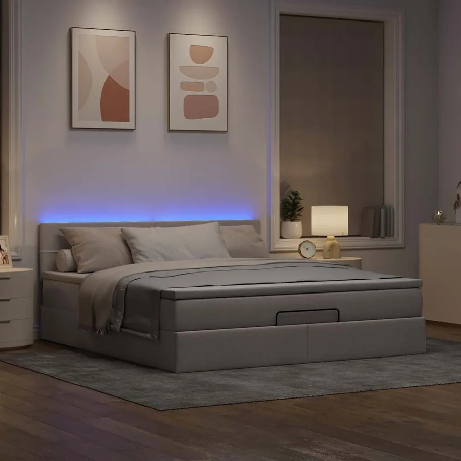 Cadre de lit ottoman avec matelas taupe 160x200 cm tissu - 3