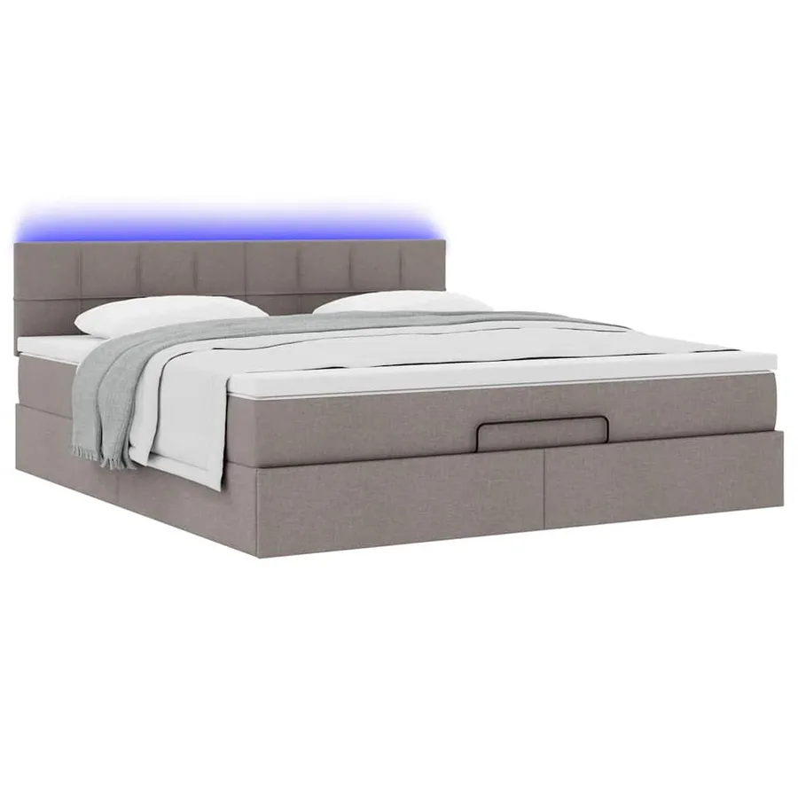 Cadre de lit ottoman avec matelas taupe 160x200 cm tissu - 6