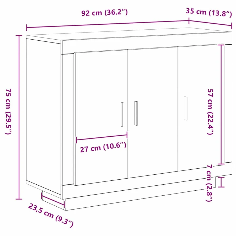 Buffet Chêne noir 92 x 35 x 75 cm Bois d'ingénierie - 13