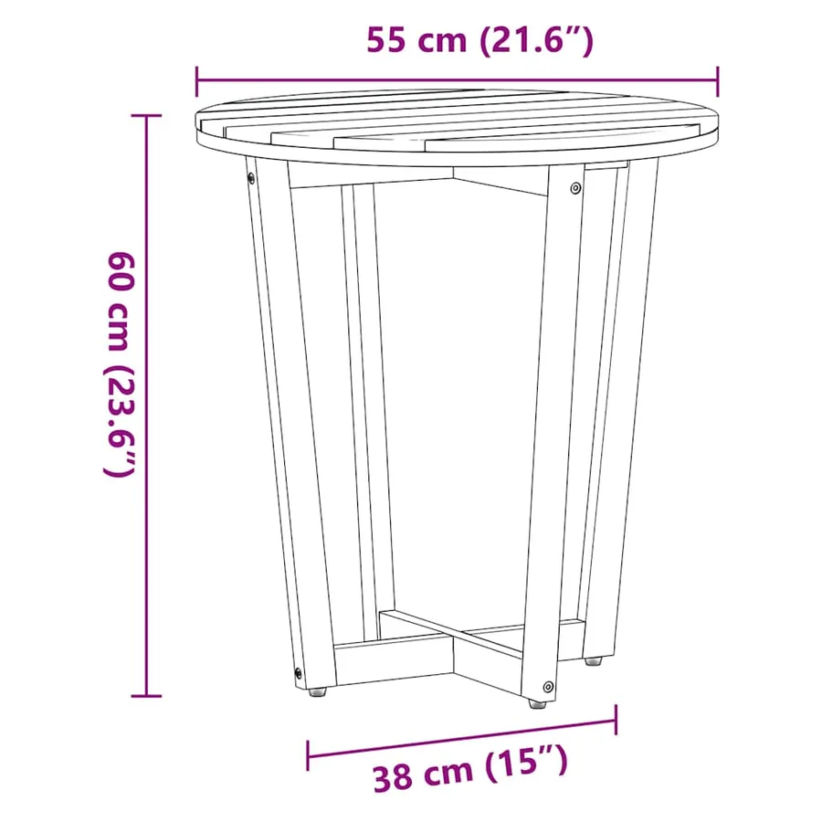 Table d'appoint de jardin ronde Ø55x60 cm en bois d'acacia massif - 12