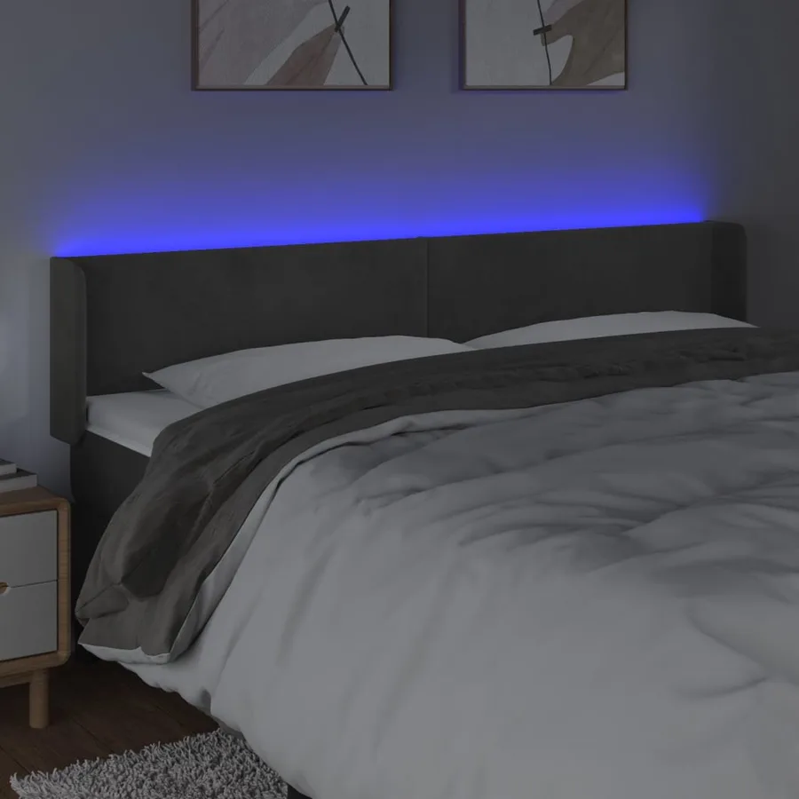 Tête de lit à LED Gris foncé 183x16x78/88 cm Velours - 4