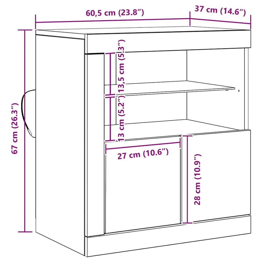 Buffet LED Marron 60,5 x 37 x 67 cm Bois d'ingénierie - 15
