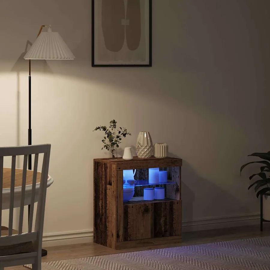 Buffet LED Marron 60,5 x 37 x 67 cm Bois d'ingénierie - 5