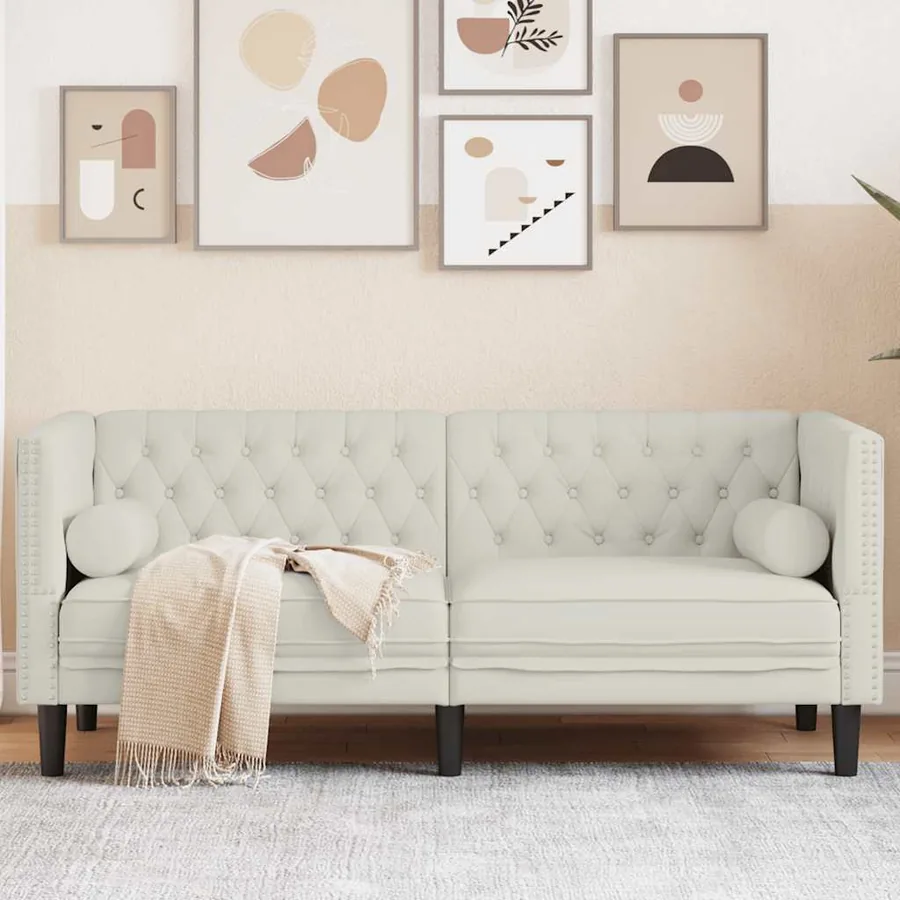 Canapé Chesterfield avec traversins 2 places crème velours