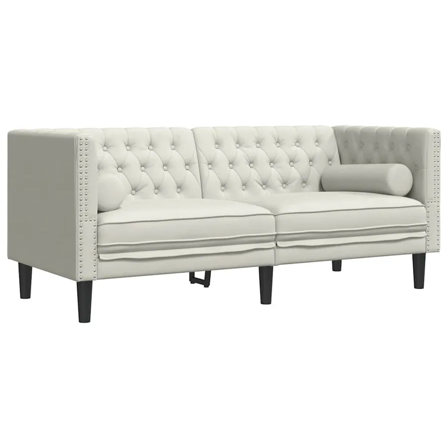 Canapé Chesterfield avec traversins 2 places crème velours - 2
