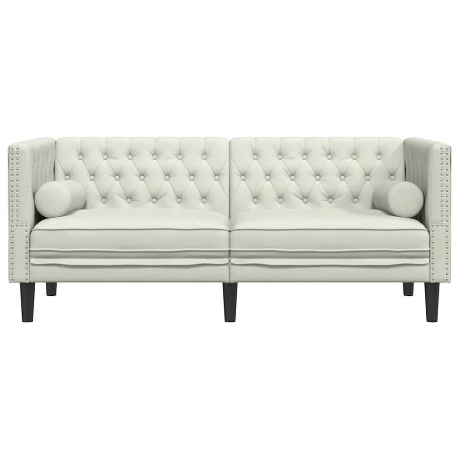 Canapé Chesterfield avec traversins 2 places crème velours - 4