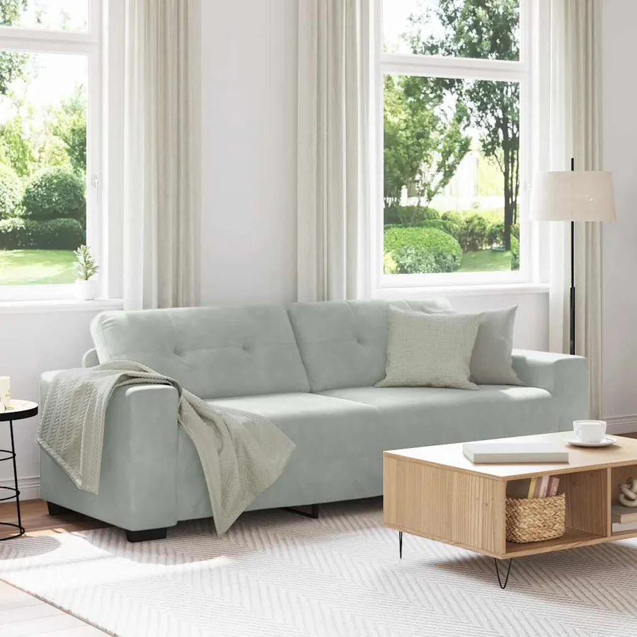 Canapé 3 places gris clair 220 x 78 x 80 cm velours