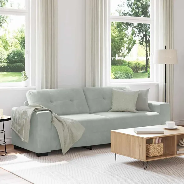 Canapé 3 places gris clair 220 x 78 x 80 cm velours