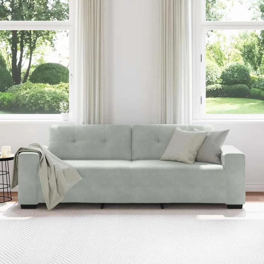 Canapé 3 places gris clair 220 x 78 x 80 cm velours - 3