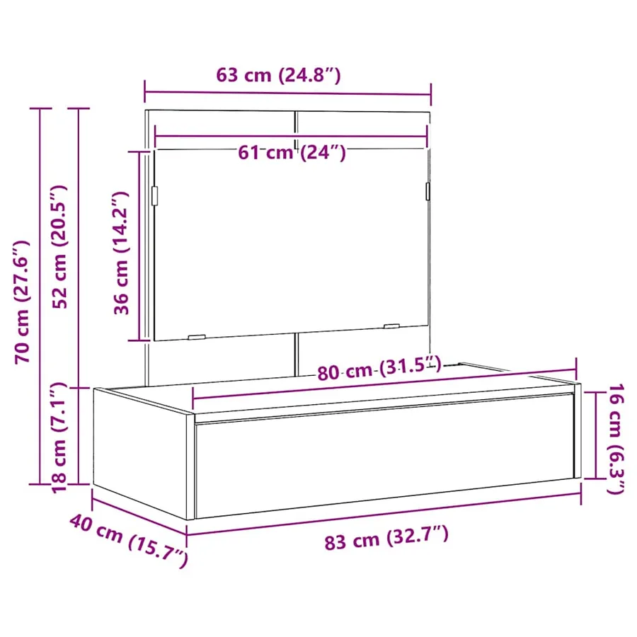 Table de Toilette Marron 83 x 40 x 70 cm Bois d'ingénierie - 13