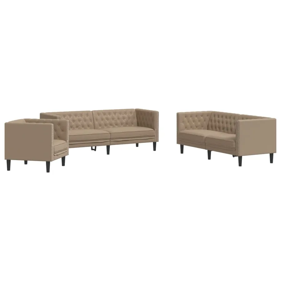 Ensemble de canapé Chesterfield 3 pcs cappuccino similicuir - 2