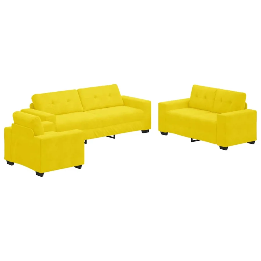 Ensemble de Canapés 3 pcs Jaune 221 x 80 x 80 cm Velours - 2