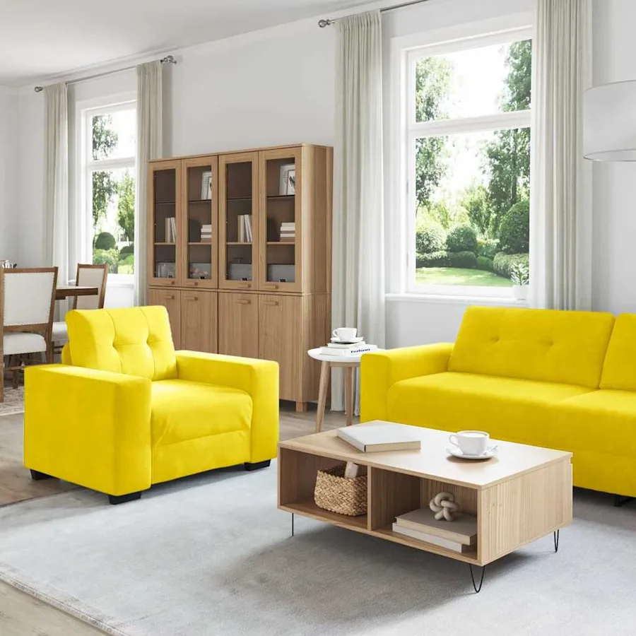 Ensemble de Canapés 3 pcs Jaune 221 x 80 x 80 cm Velours - 3