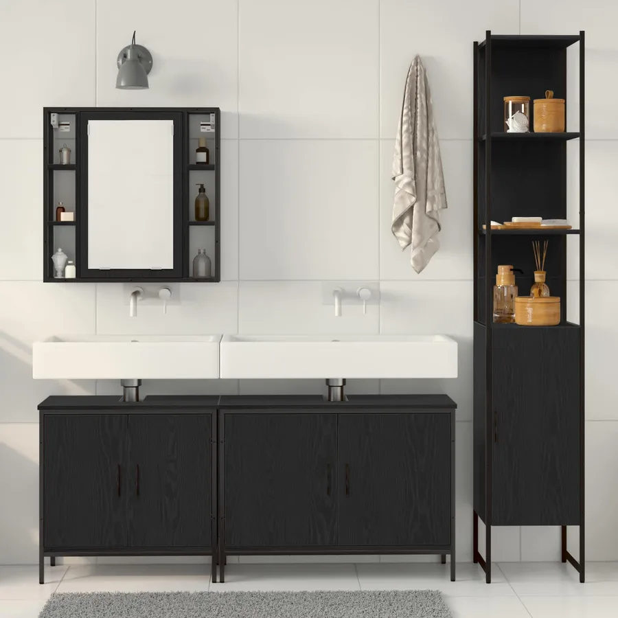 Ensemble de mobilier de salle de bain avec étagère 4 pcs Noir - 4