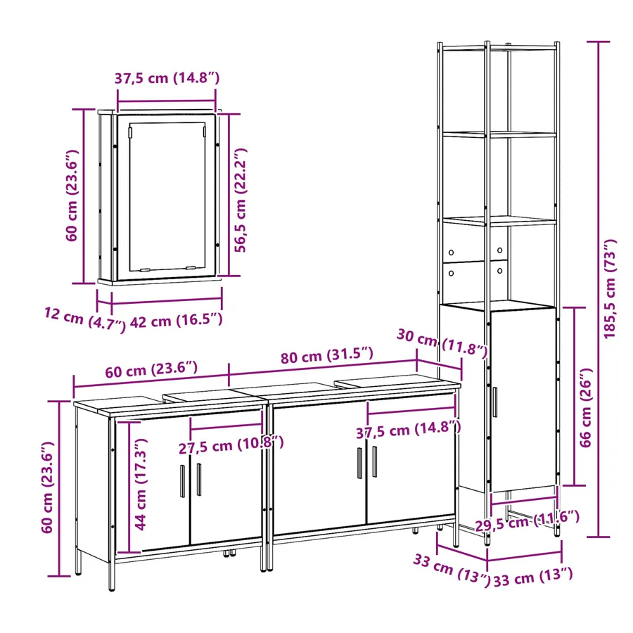 Ensemble de mobilier de salle de bain avec étagère 4 pcs Noir - 17