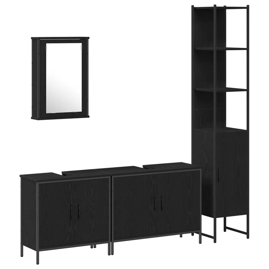 Ensemble de mobilier de salle de bain avec étagère 4 pcs Noir - 2