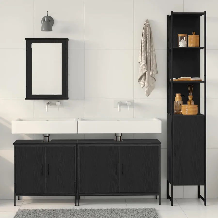 Ensemble de mobilier de salle de bain avec étagère 4 pcs Noir - 4