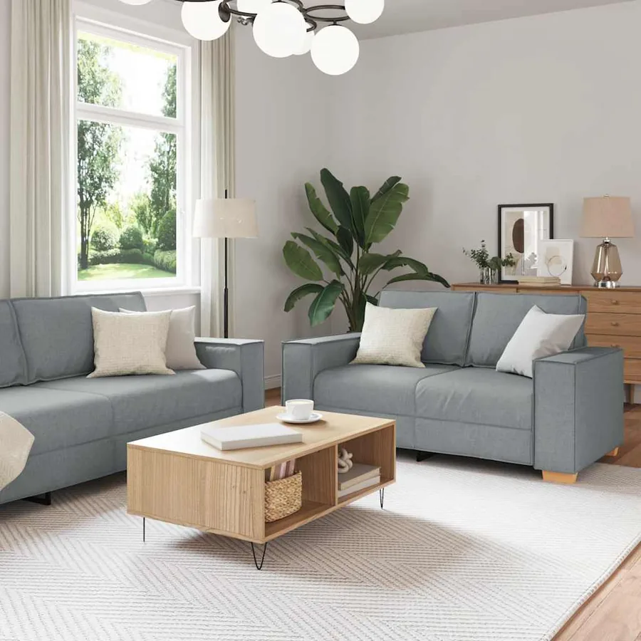 Ensemble de canapé 2 pcs avec coussins en tissu gris clair