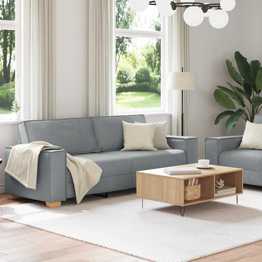 Ensemble de canapé 2 pcs avec coussins en tissu gris clair - 3
