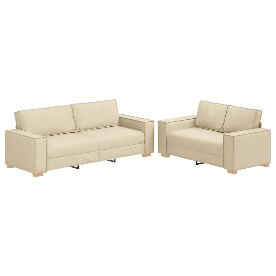 Ensemble de canapé 2 pcs avec coussins en tissu crème - 2