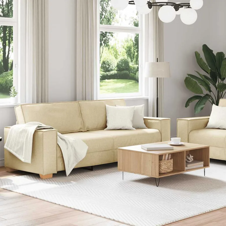Ensemble de canapé 2 pcs avec coussins en tissu crème - 3