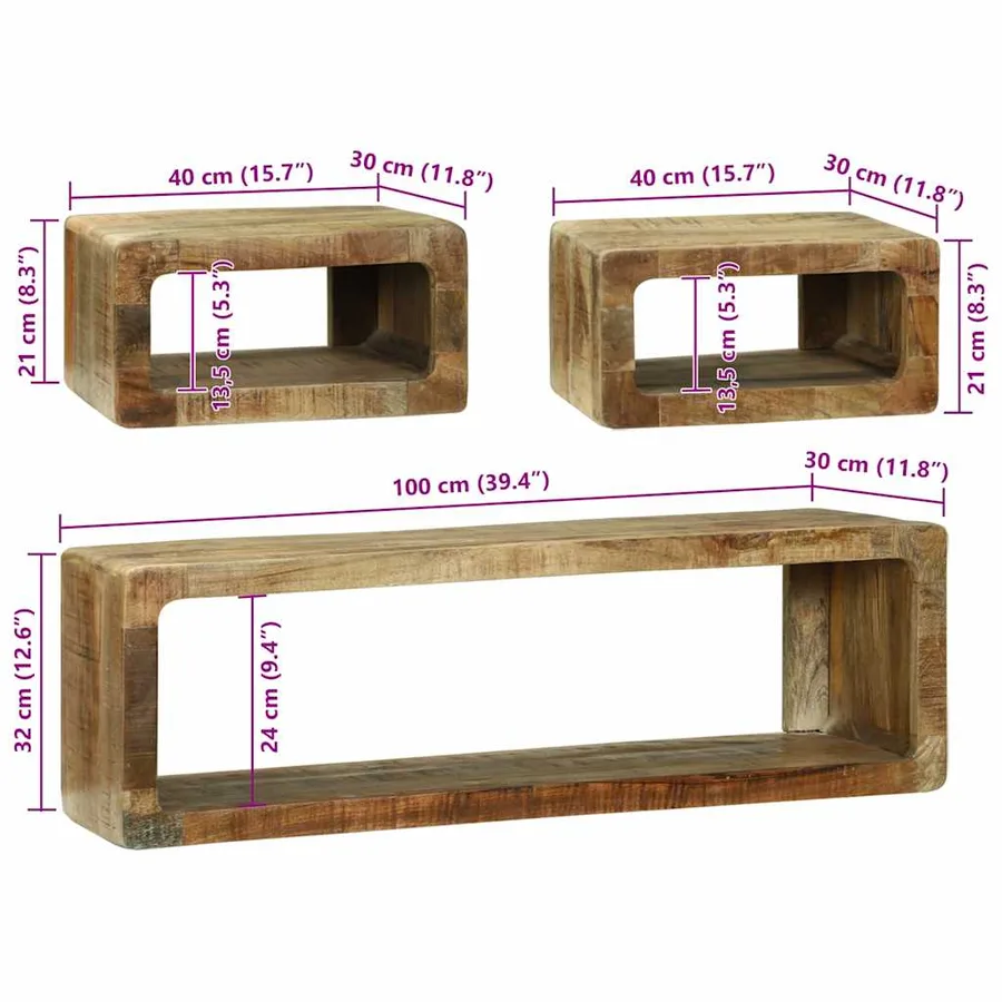 Ensemble meuble TV 3 pcs Marron Bois de manguier massif - 13