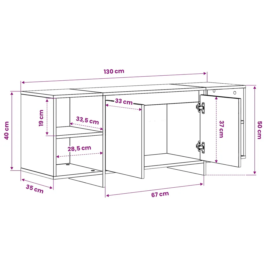 Meuble TV 130 x 35 x 50 cm Chêne noir Bois d'ingénierie - 12