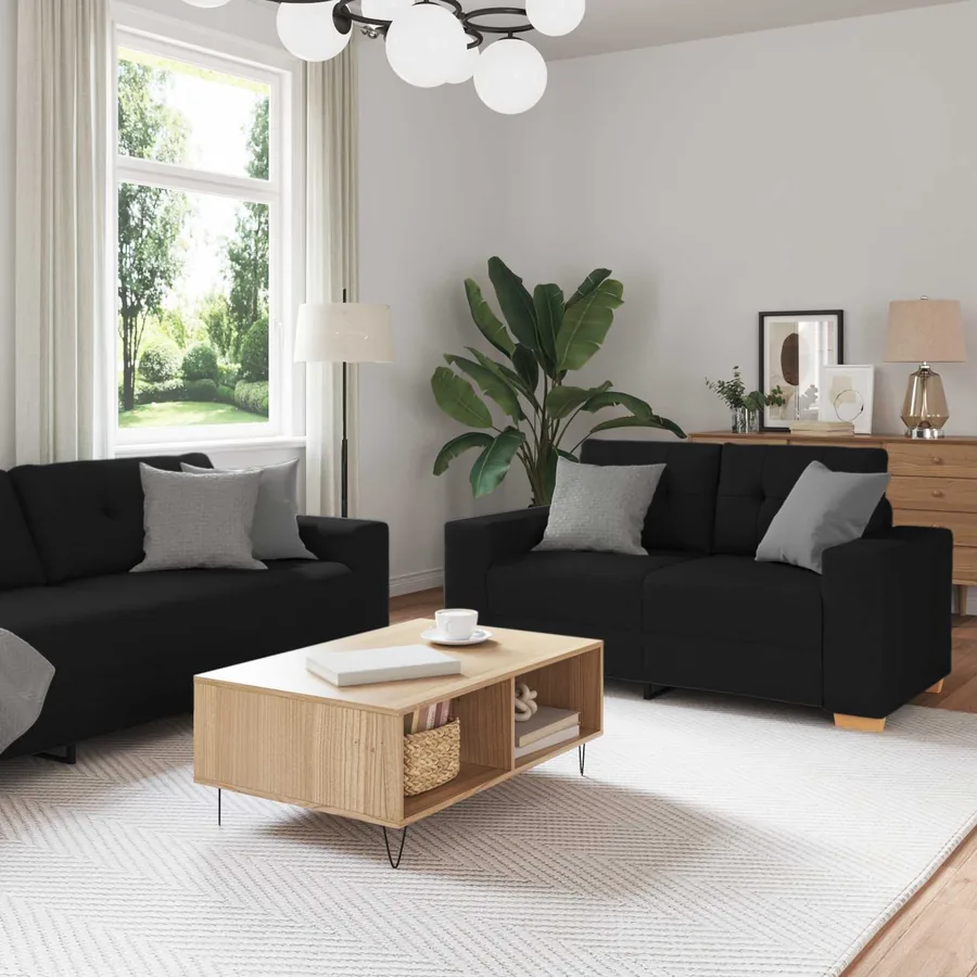 Canapé 3 pcs Noir 221 x 80 x 80 cm Tissu en lin mélangé