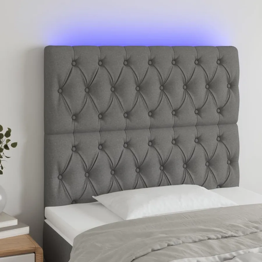 Tête de lit à LED Gris foncé 90x7x118/128 cm Tissu - 5