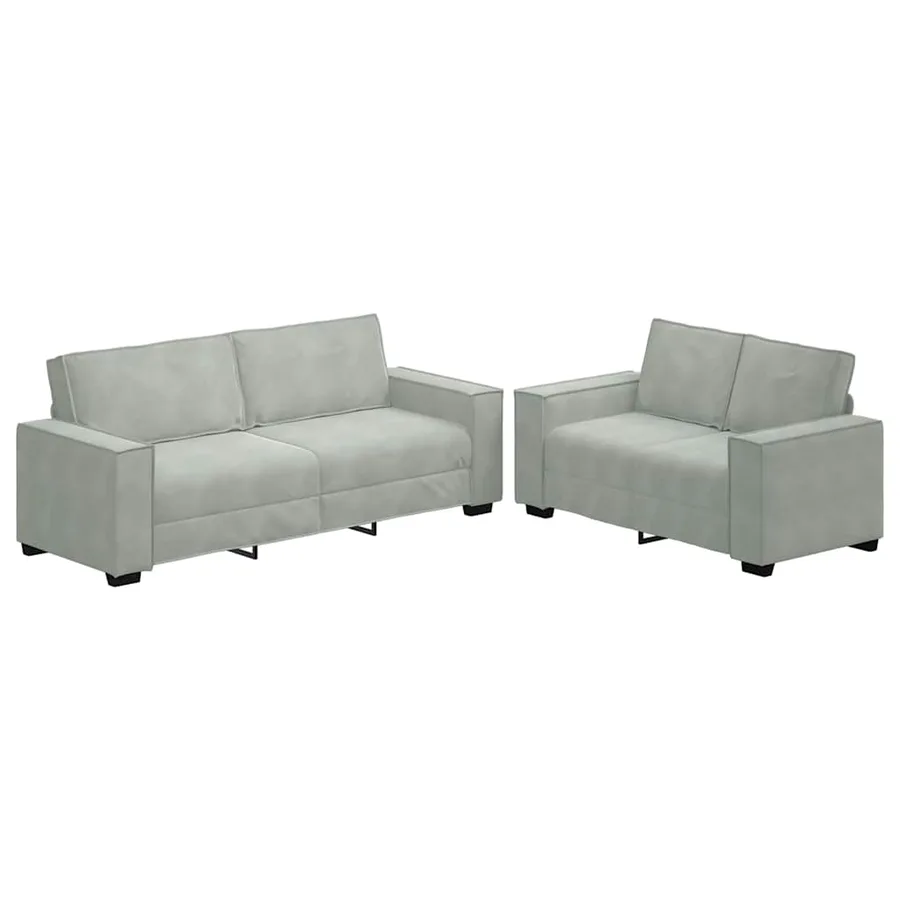 Ensemble canapé 2 pcs avec coussins velours gris clair - 2