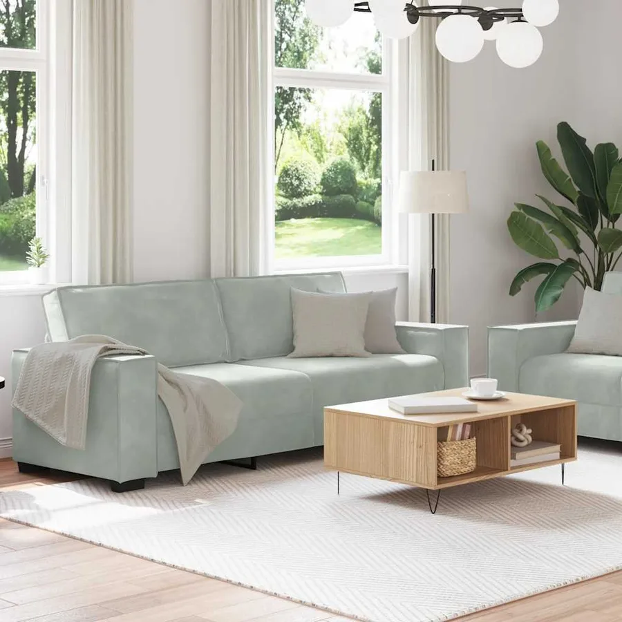 Ensemble canapé 2 pcs avec coussins velours gris clair - 3