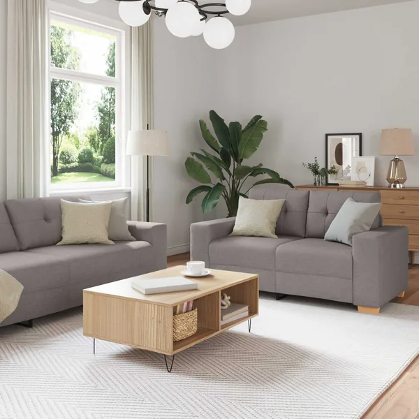 Ensemble canapé 2 pièces avec coussins taupe tissu