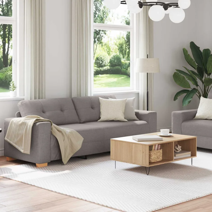 Ensemble canapé 2 pièces avec coussins taupe tissu - 3