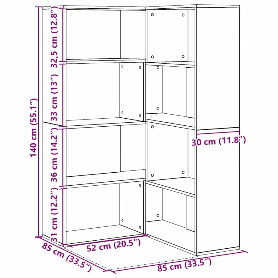 Armoire 6 niveaux 85 x 85 x 140 cm Bois d'ingénierie Chêne noir - 12