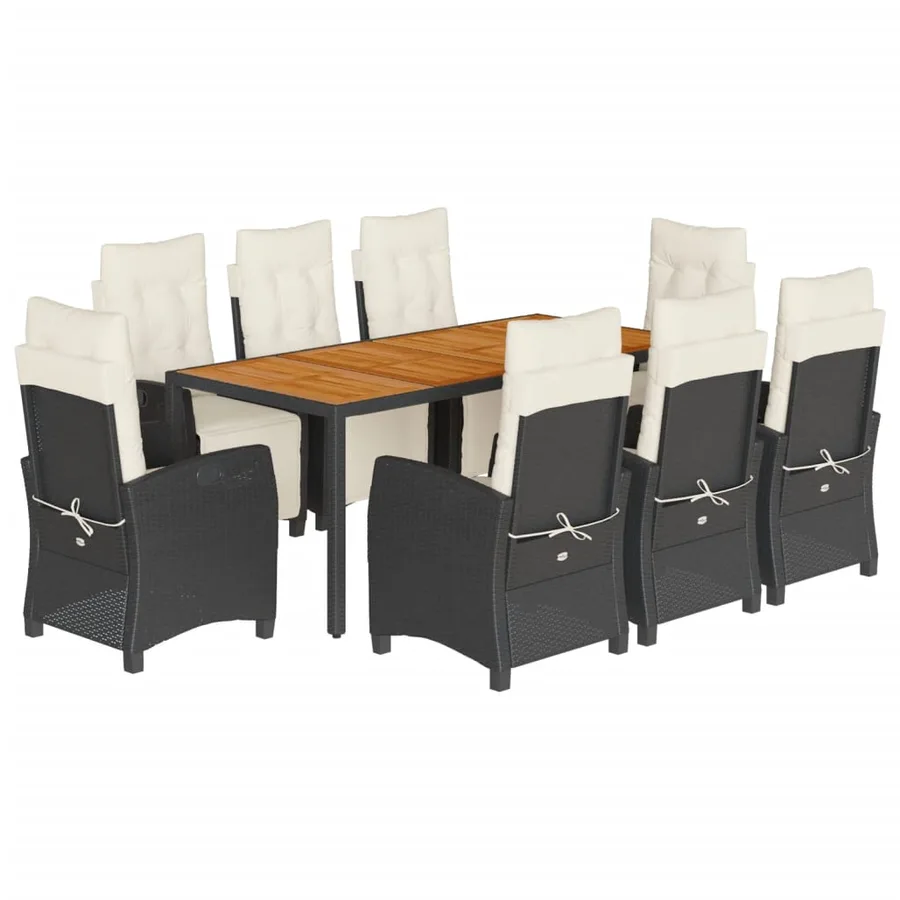 Ensemble à manger de jardin 9pcs coussins noir résine tressée - 2