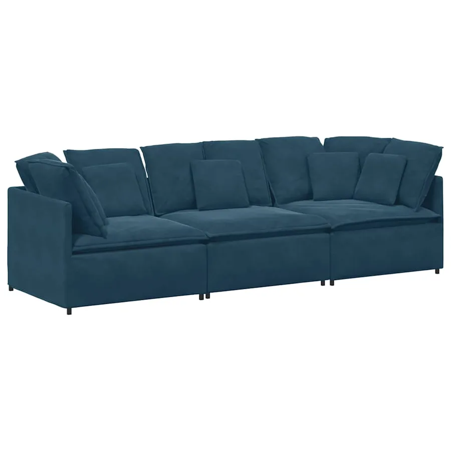Canapé modulable avec coussins velours bleu - 2