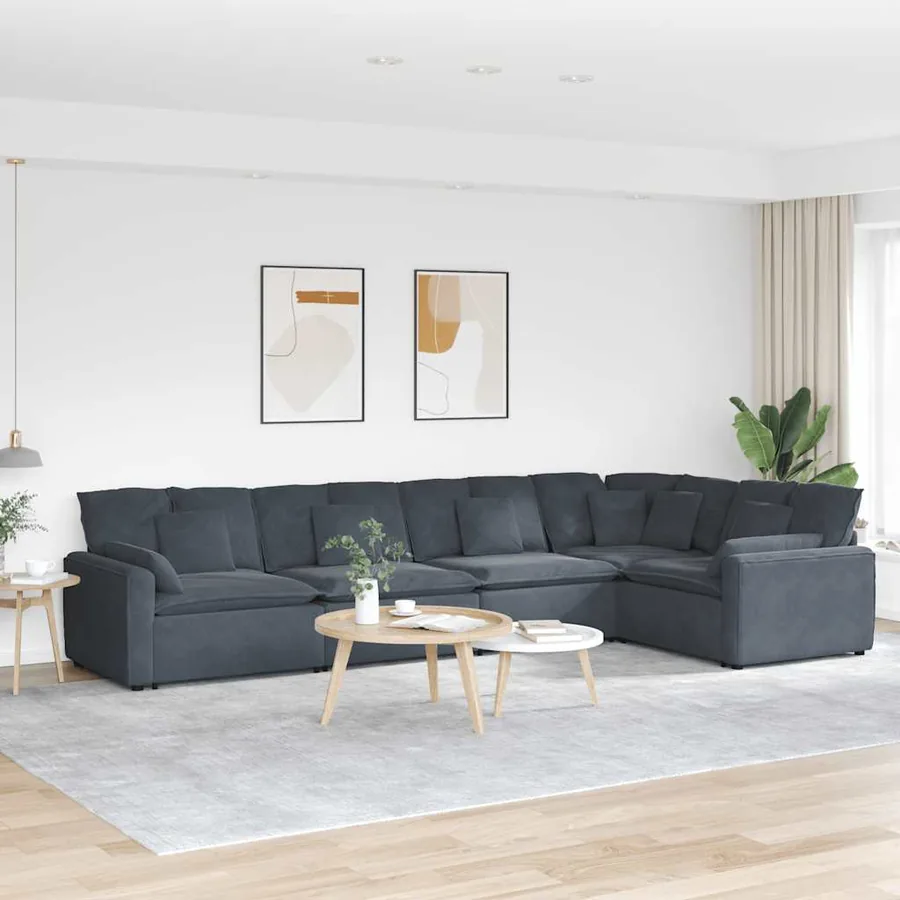 Canapé modulaire avec coussins en velours gris foncé