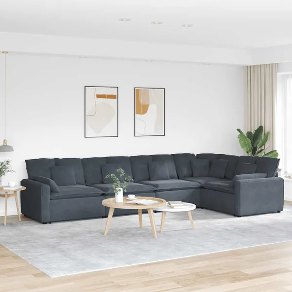 Canapé modulaire avec coussins en velours gris foncé