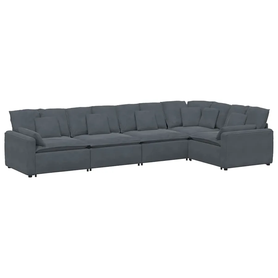 Canapé modulaire avec coussins en velours gris foncé - 2