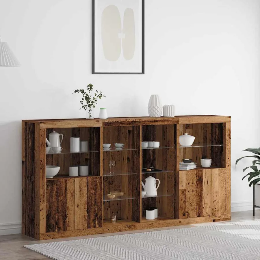 Buffet LED 3 pcs Bois ancien 202 x 37 x 100 cm