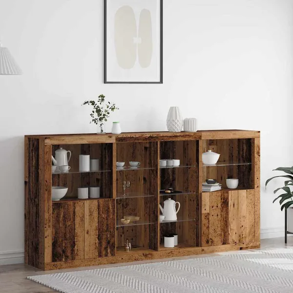 Buffet LED 3 pcs Bois ancien 202 x 37 x 100 cm