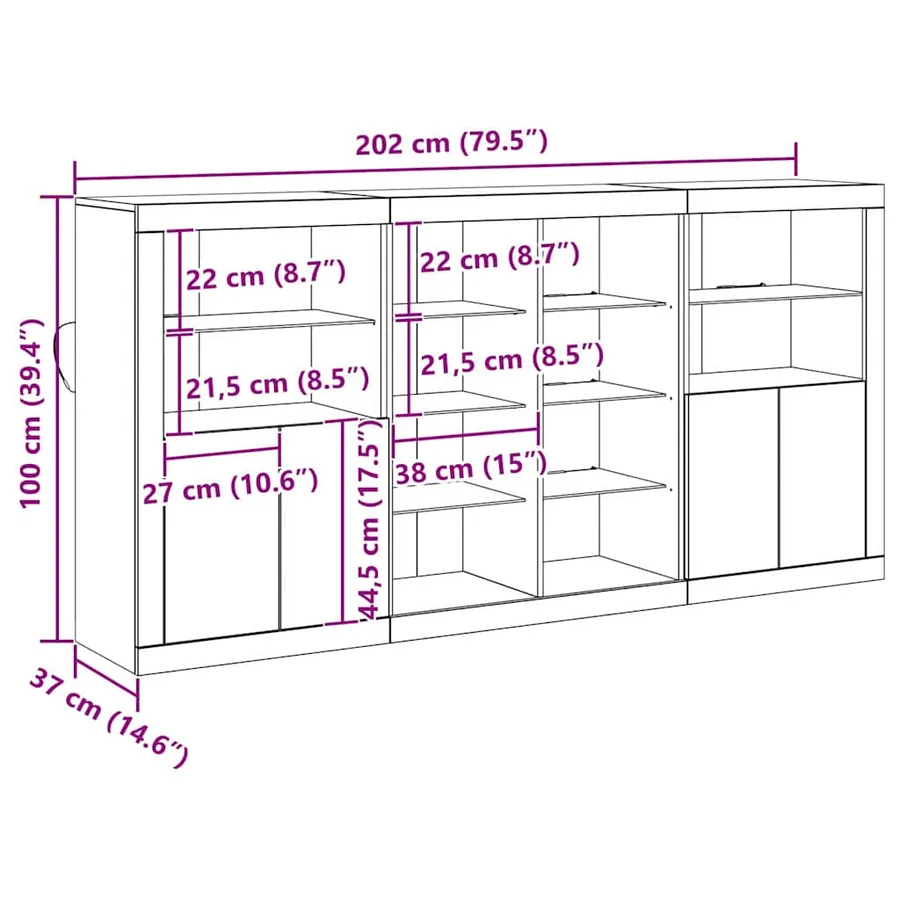 Buffet LED 3 pcs Bois ancien 202 x 37 x 100 cm - 14