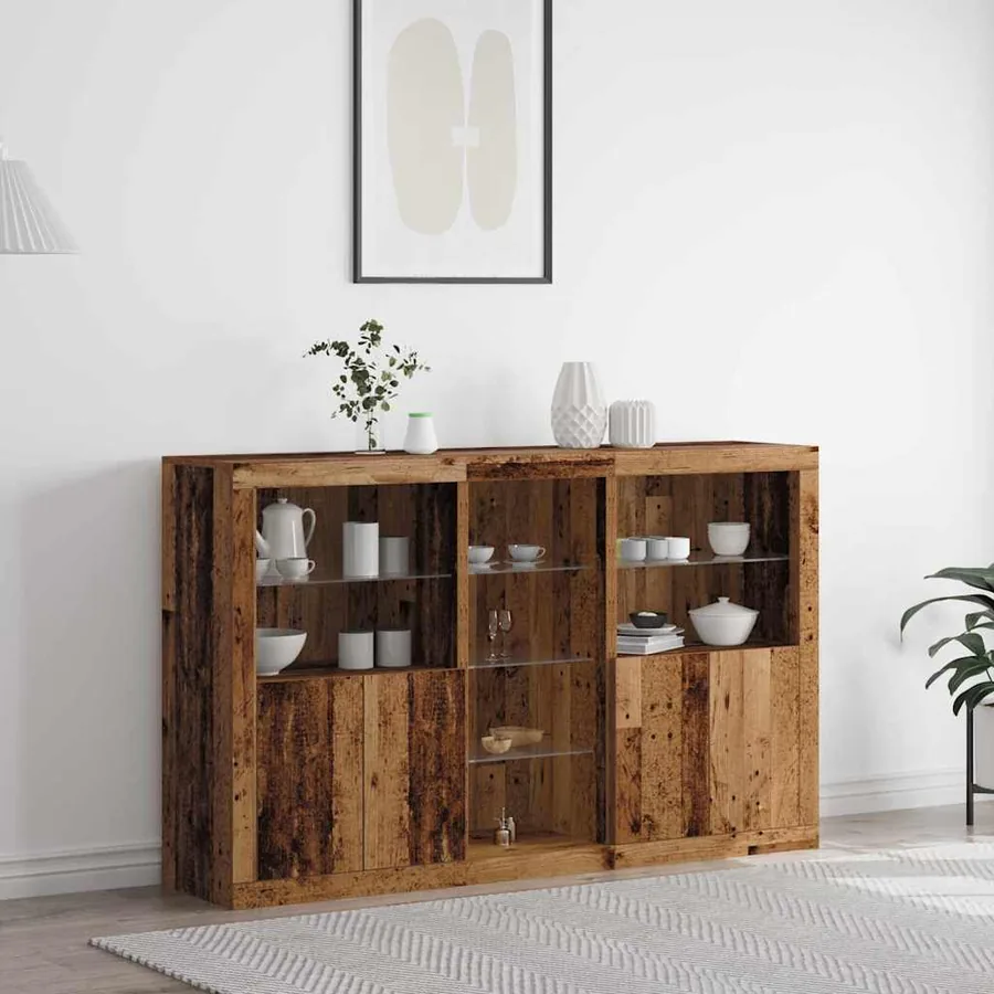 Buffet LED Bois ancien 162 x 37 x 100 cm Bois d'ingénierie