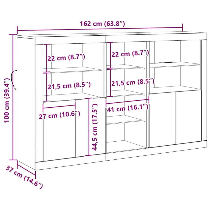 Buffet LED Bois ancien 162 x 37 x 100 cm Bois d'ingénierie - 14