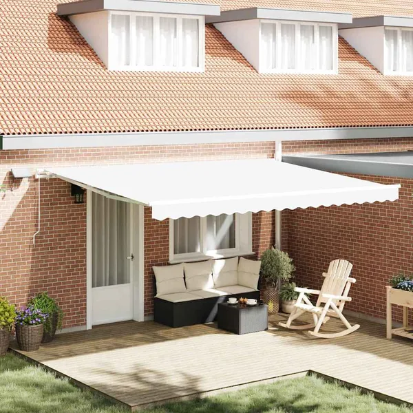 Auvent rétractable Blanc 450 × 300 cm Tissu et Aluminium